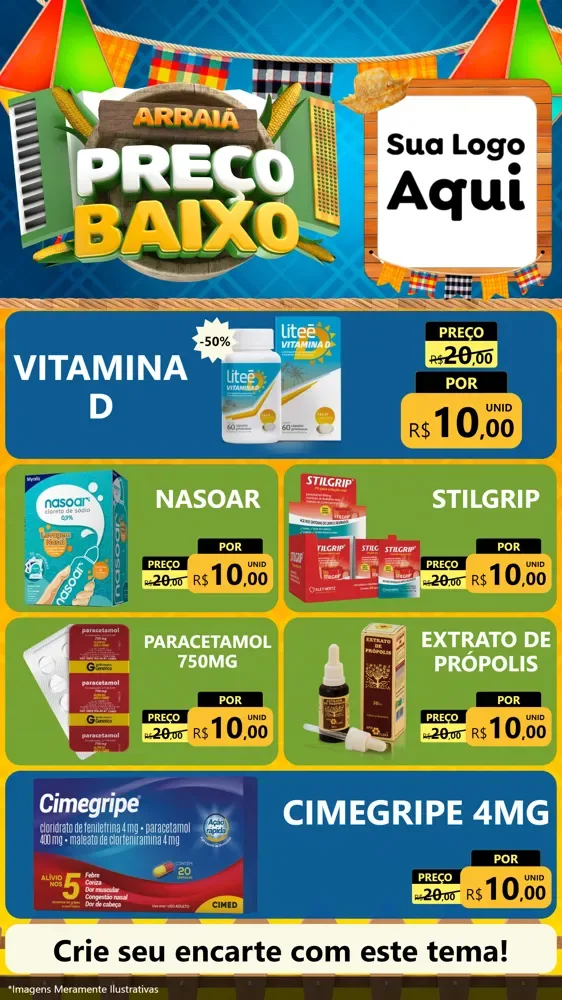 Modelo de TV para TV Vertical com o tema Arraiá de Preço Baixo - Junina para Farmácia