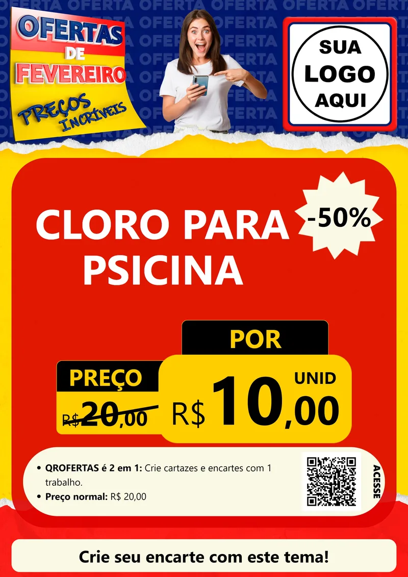 Modelo de Cartaz para Cartaz A4 Vertical com o tema Ofertas de Fevereiro - Preços Incríveis para Produtos para Piscina