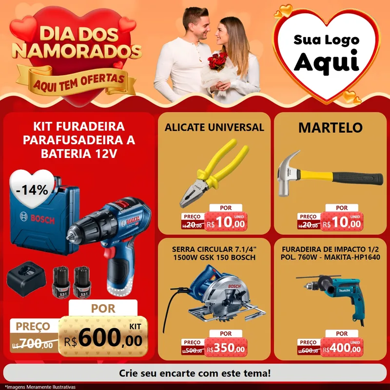 Modelo de Rede Social para Feed Facebook com o tema Dia dos Namorados - Aqui Tem Ofertas para Maquinas e Ferramentas