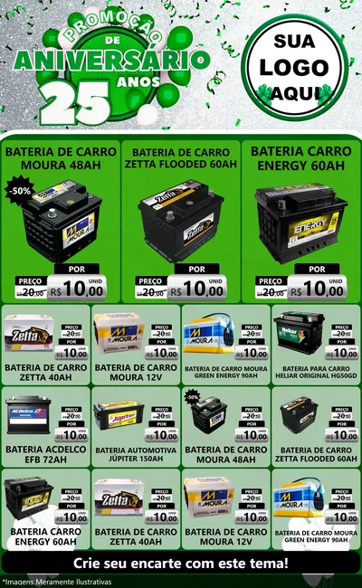 Modelo de Encarte para Encarte Grande com o tema Promoção de Aniversário - 25 Anos para Baterias Elétricas