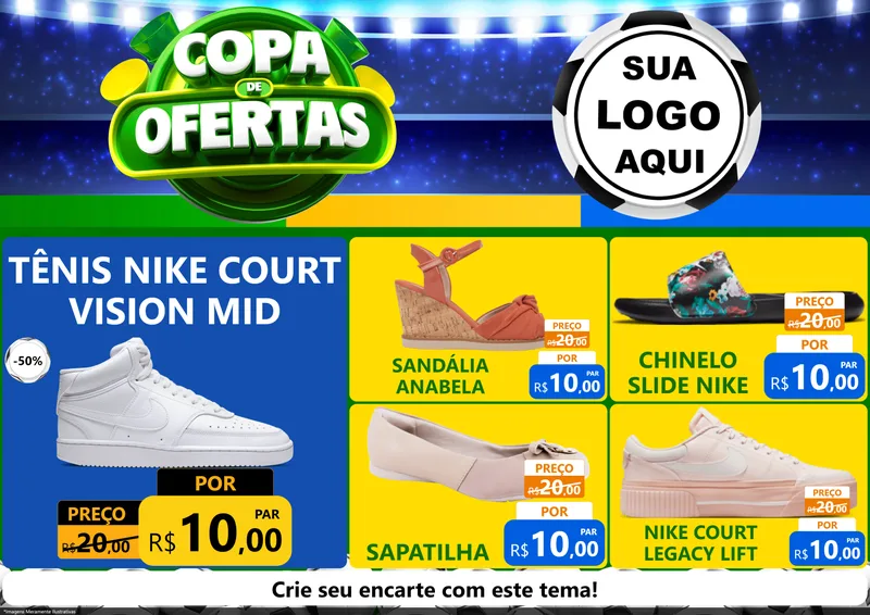 Modelo de Encarte para Encarte A4 Horizontal com o tema Copa de Ofertas para Calçados