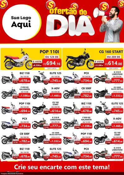 Modelo de Encarte para Encarte A4 Vertical com o tema Ofertão do dia para Concessionaria de Motos