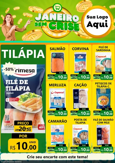Modelo de Encarte para Encarte A4 Vertical com o tema Janeiro Sem Crise para Peixaria