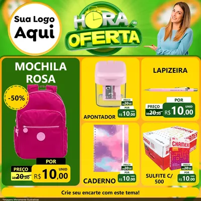 Modelo de Rede Social para Feed Facebook com o tema Hora da Oferta para Papelaria