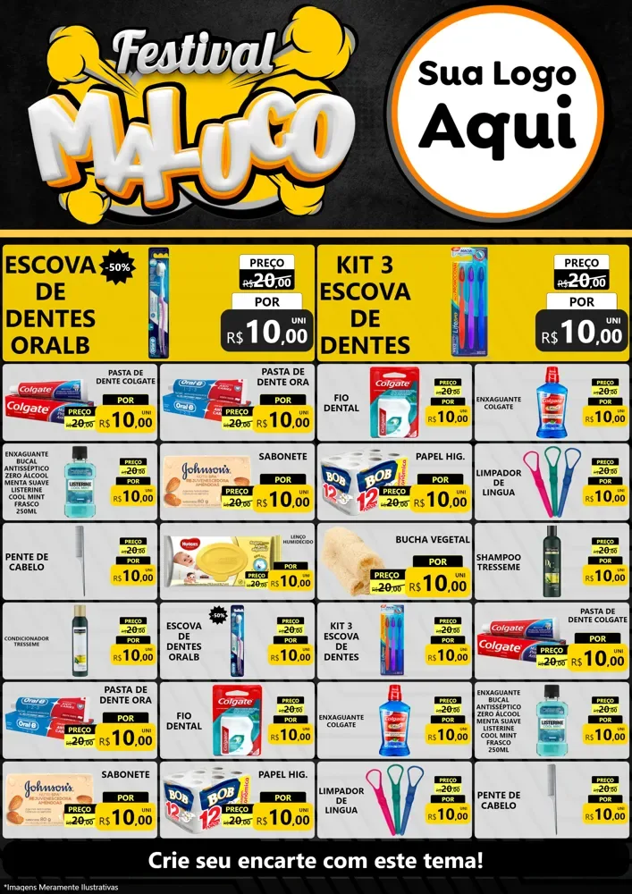 Modelo de Encarte para Encarte A4 Vertical com o tema Festival Maluco para Higiene Pessoal