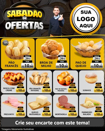 Modelo de Rede Social para Feed Instagram com o tema Sabadão de Ofertas para Padaria