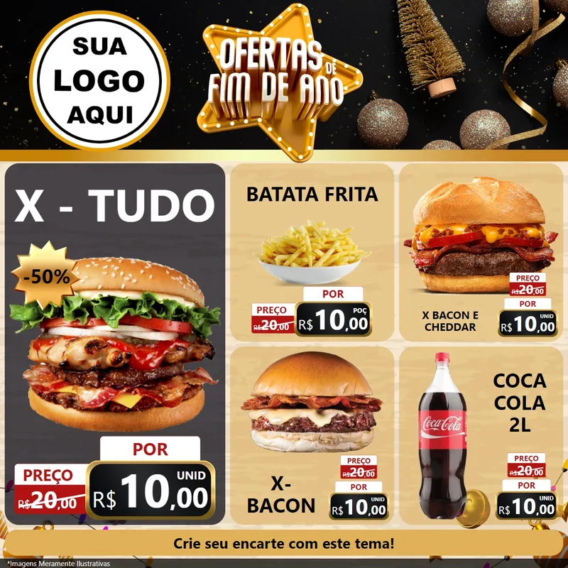 Modelo de Rede Social para Feed Facebook com o tema Ofertas de Fim de Ano para Hamburgueria