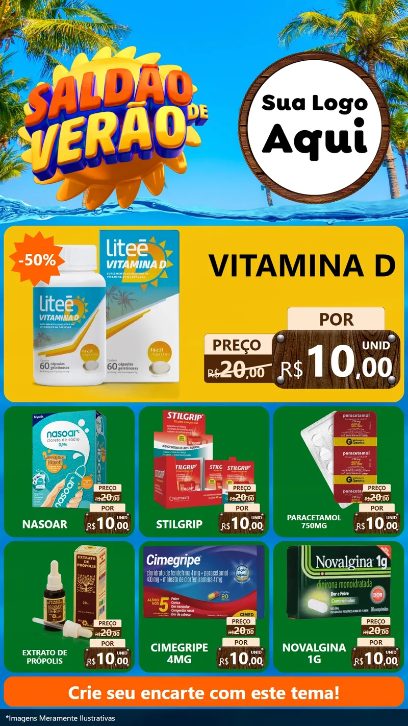 Modelo de Rede Social para Stories com o tema Saldão de Verão para Farmácia