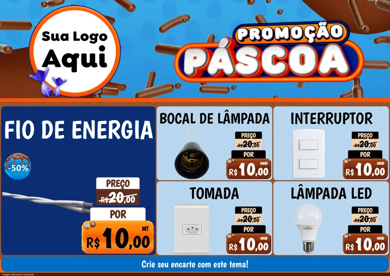 Modelo de Encarte para Encarte A4 Horizontal com o tema Promoção Páscoa para Materiais Elétricos