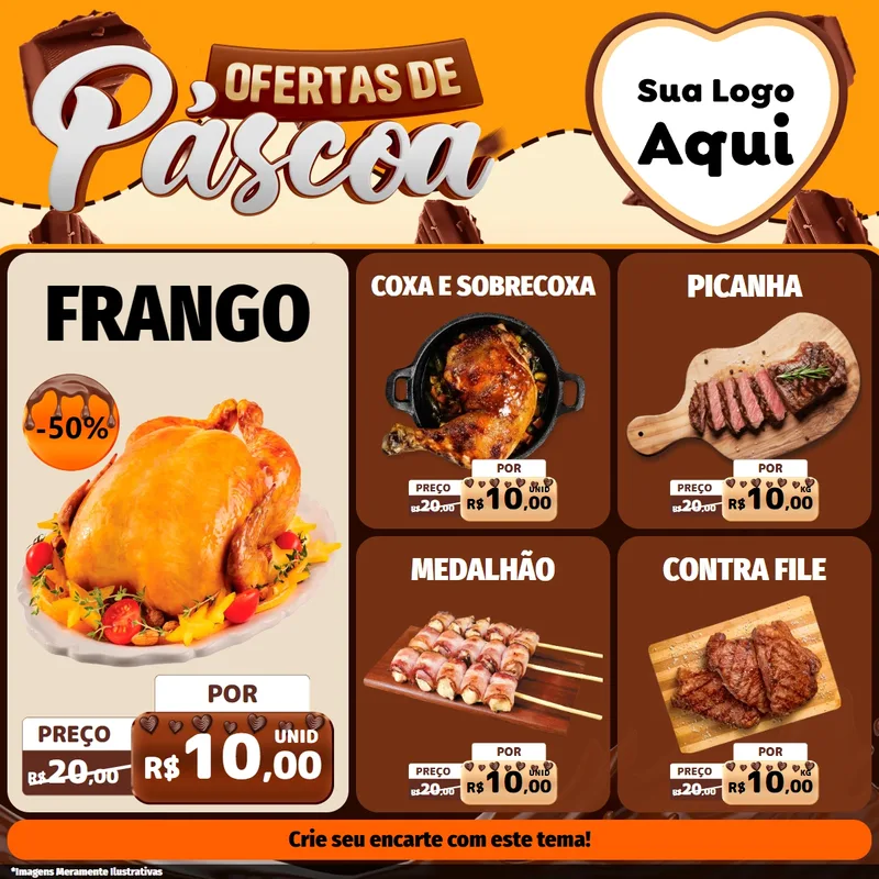 Modelo de Rede Social para Feed Facebook com o tema Ofertas de Páscoa para Assados