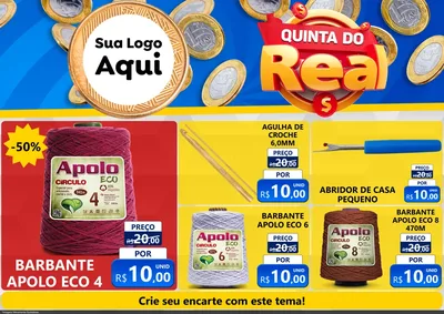 Modelo de Encarte para Encarte A4 Horizontal com o tema Quinta do Real para Armarinho e Aviamentos