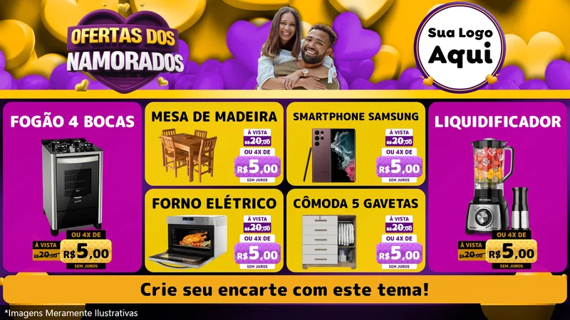 Modelo de TV para TV Horizontal com o tema Oferta Dos Namorados para Móveis e Eletro