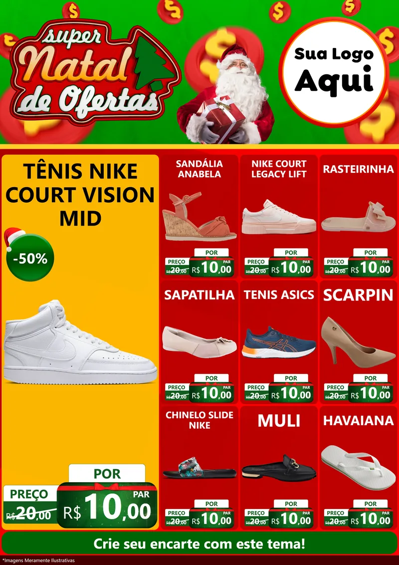 Modelo de Encarte para Encarte A4 Vertical com o tema Super Natal de Ofertas para Calçados