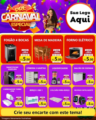 Modelo de Rede Social para Feed Instagram com o tema Pré-Carnaval Especial para Móveis e Eletro