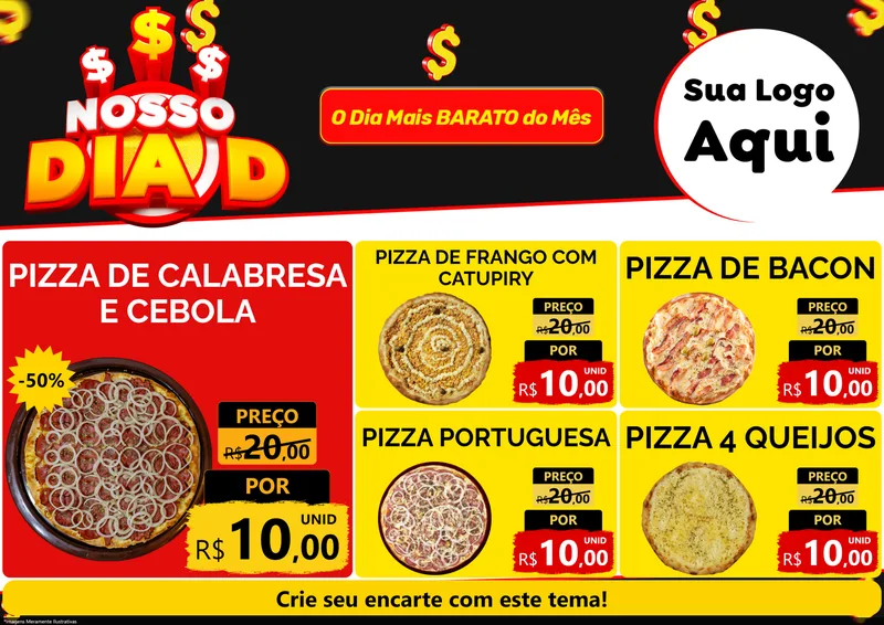 Modelo de Encarte para Encarte A4 Horizontal com o tema Nosso Dia D para Pizzaria