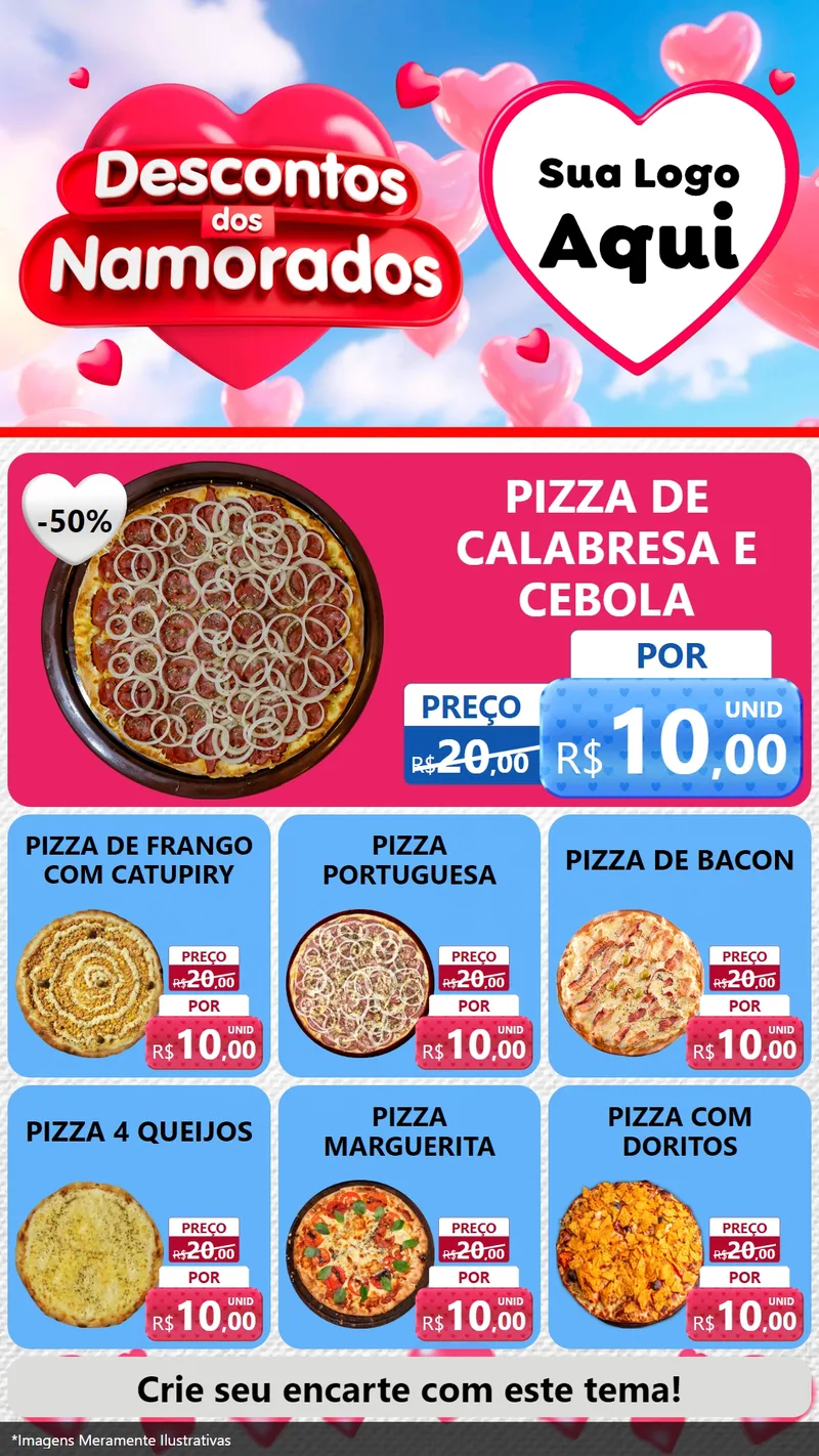 Modelo de Rede Social para Stories com o tema Descontos dos Namorados para Pizzaria