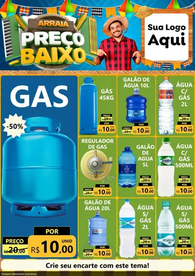 Modelo de Encarte para Encarte A4 Vertical com o tema Arraiá de Preço Baixo - Junina para Água e gás