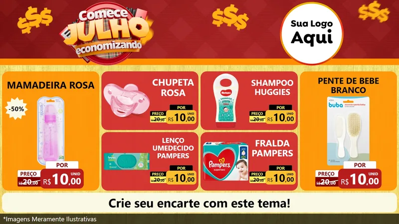 Modelo de TV para TV Horizontal com o tema Comece Julho Economizando para Bebês