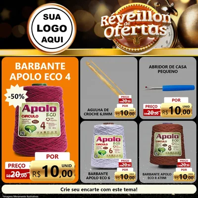Modelo de Rede Social para Feed Facebook com o tema Réveillon de Ofertas para Armarinho e Aviamentos