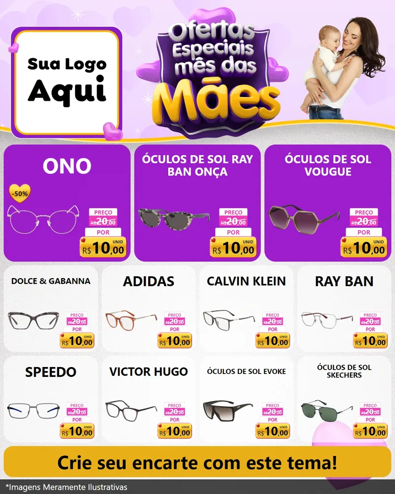 Modelo de Rede Social para Feed Instagram com o tema Ofertas Especiais - Mês das Mães para Óticas