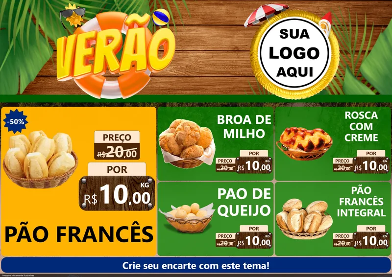 Modelo de Encarte para Encarte A4 Horizontal com o tema Verão para Padaria