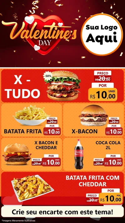 Modelo de TV para TV Vertical com o tema Valentine's Day para Hamburgueria