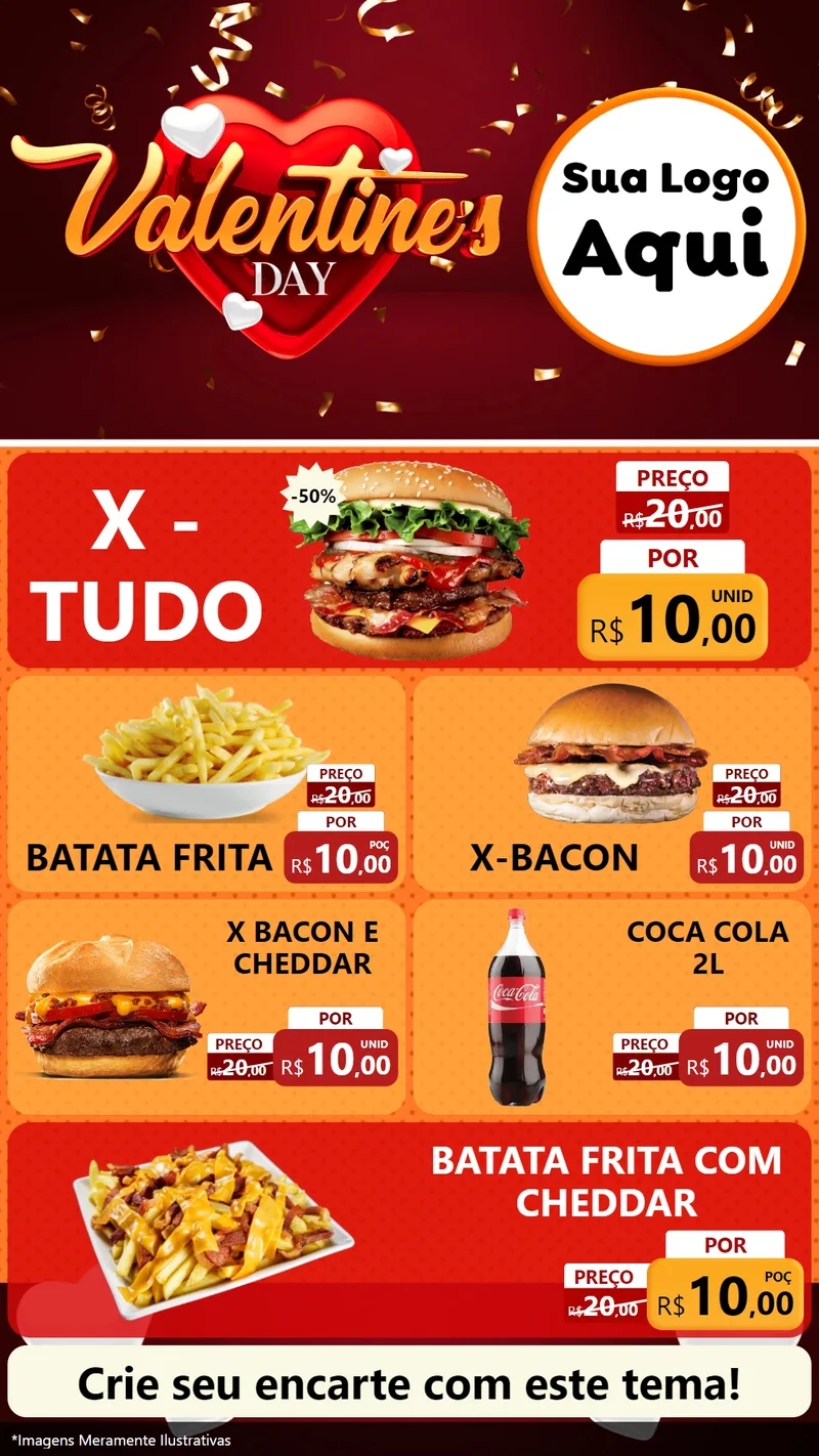 Modelo de TV para TV Vertical com o tema Valentine's Day para Hamburgueria