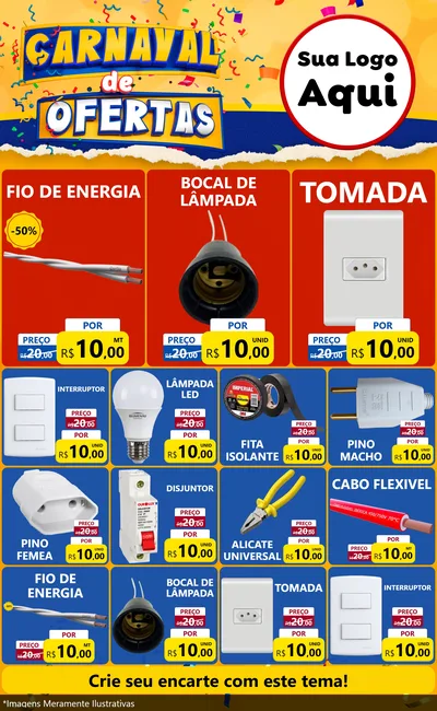Modelo de Encarte para Encarte Grande com o tema Carnaval de Ofertas para Materiais Elétricos