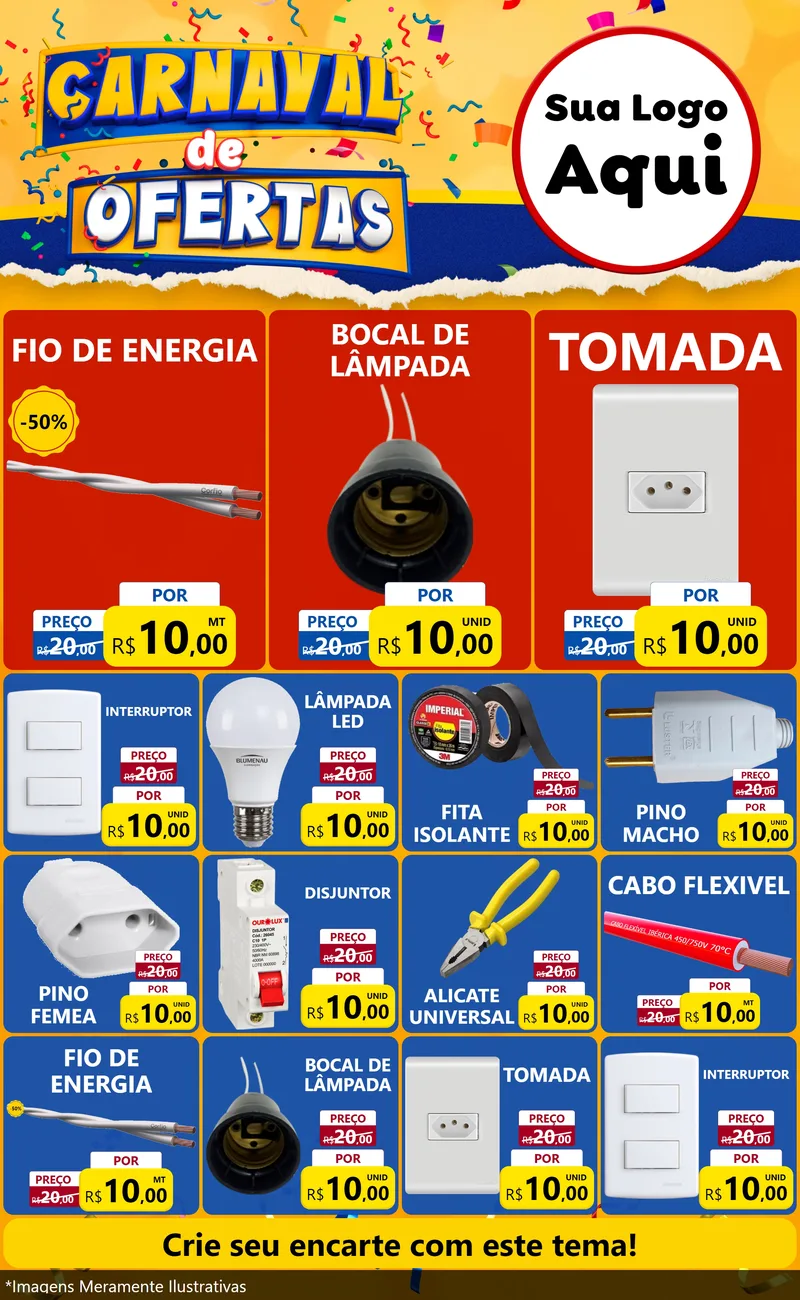 Modelo de Encarte para Encarte Grande com o tema Carnaval de Ofertas para Materiais Elétricos