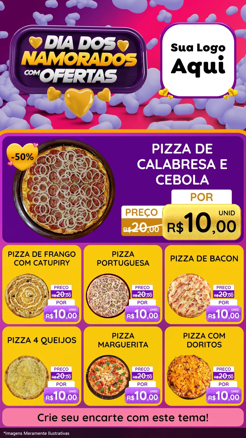 Modelo de Rede Social para Stories com o tema Dia Dos Namorados Com Ofertas para Pizzaria