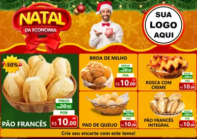 Modelo de Encarte para Encarte A4 Horizontal com o tema Natal da Economia para Padaria