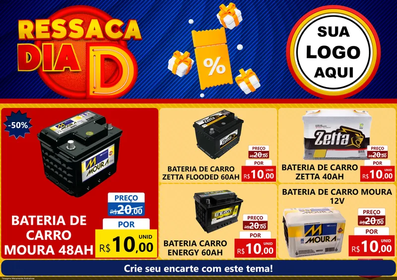 Modelo de Encarte para Encarte A4 Horizontal com o tema Ressaca Dia D para Baterias Elétricas
