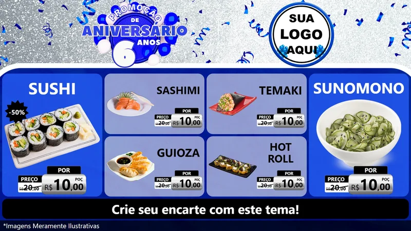 Modelo de TV para TV Horizontal com o tema Promoção de Aniversário - 6 Anos para Comida japonesa