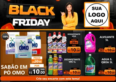 Modelo de Encarte para Encarte A4 Horizontal com o tema Black Friday para Produtos de Limpeza