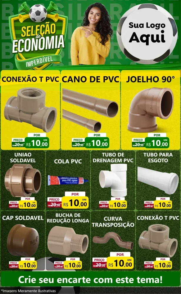 Modelo de Encarte para Encarte Grande com o tema Seleção de Economia - Copa para Tubos e conexões