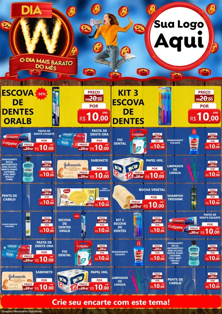 Modelo de Encarte para Encarte A4 Vertical com o tema Dia W - O Dia Mais Barato Do Mês para Higiene Pessoal