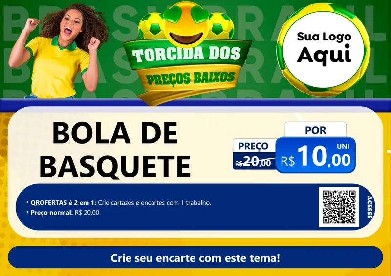 Modelo de Cartaz para Cartaz A4 Horizontal com o tema Torcida dos Preços Baixos - Copa para Artigos Esportivos