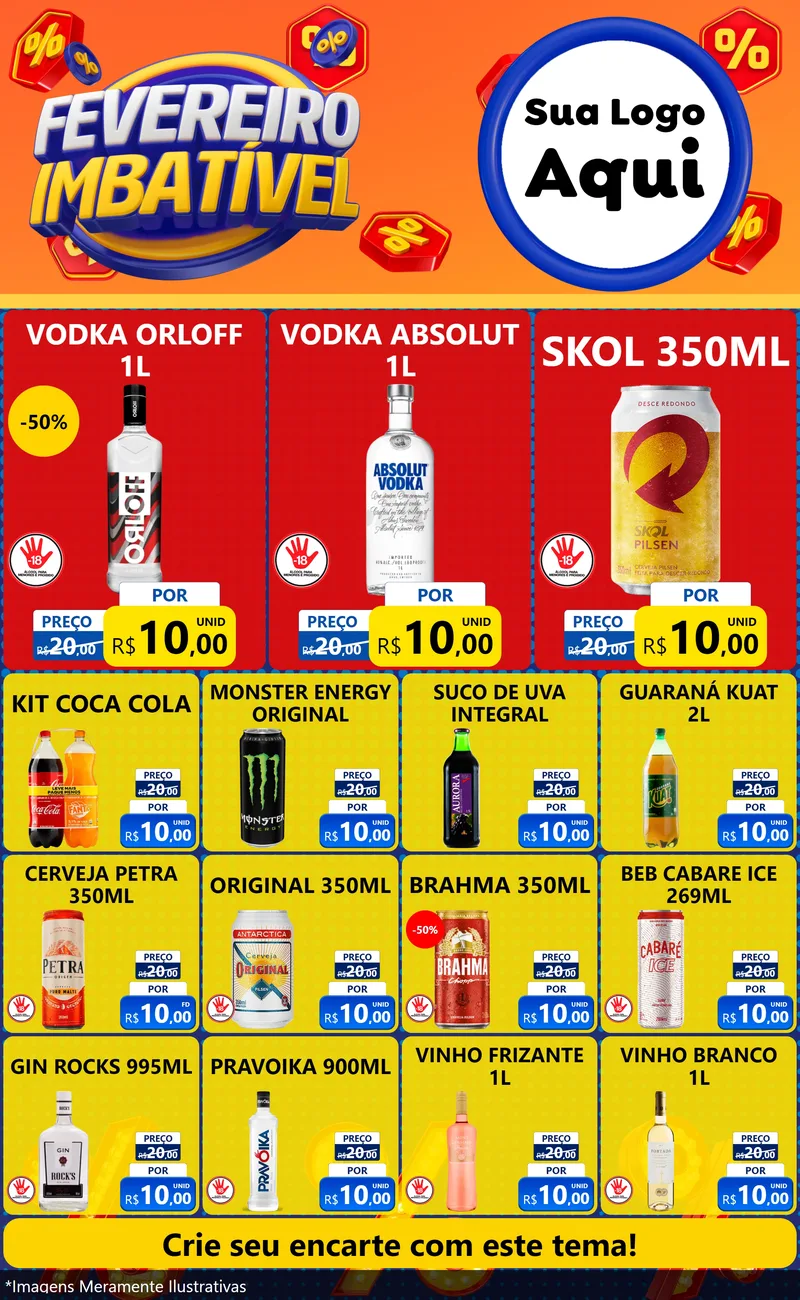 Modelo de Encarte para Encarte Grande com o tema Fevereiro Imbatível para Distribuidora de bebidas