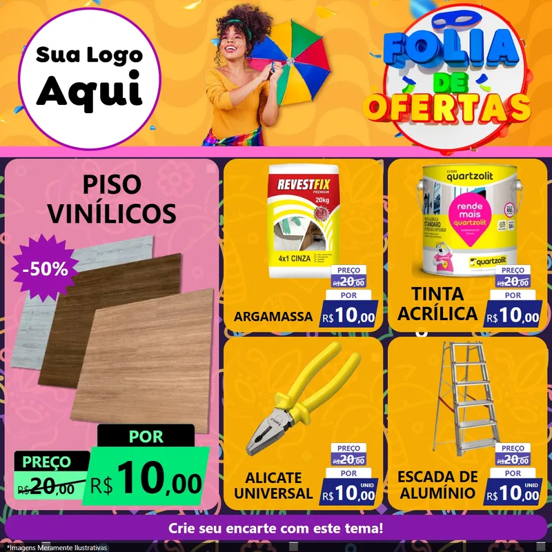 Modelo de Rede Social para Feed Facebook com o tema Folia de Ofertas para Material para Construção