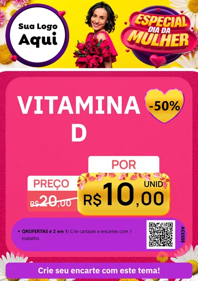 Modelo de Cartaz para Cartaz A4 Vertical com o tema Especial Dia da Mulher para Farmácia