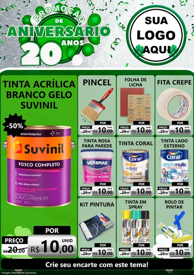 Modelo de Encarte para Encarte A4 Vertical com o tema Promoção de Aniversário - 20 Anos para Tintas e Ferramentas