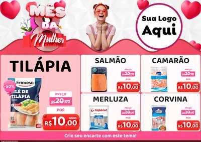 Modelo de Encarte para Encarte A4 Horizontal com o tema Mês da Mulher para Peixaria