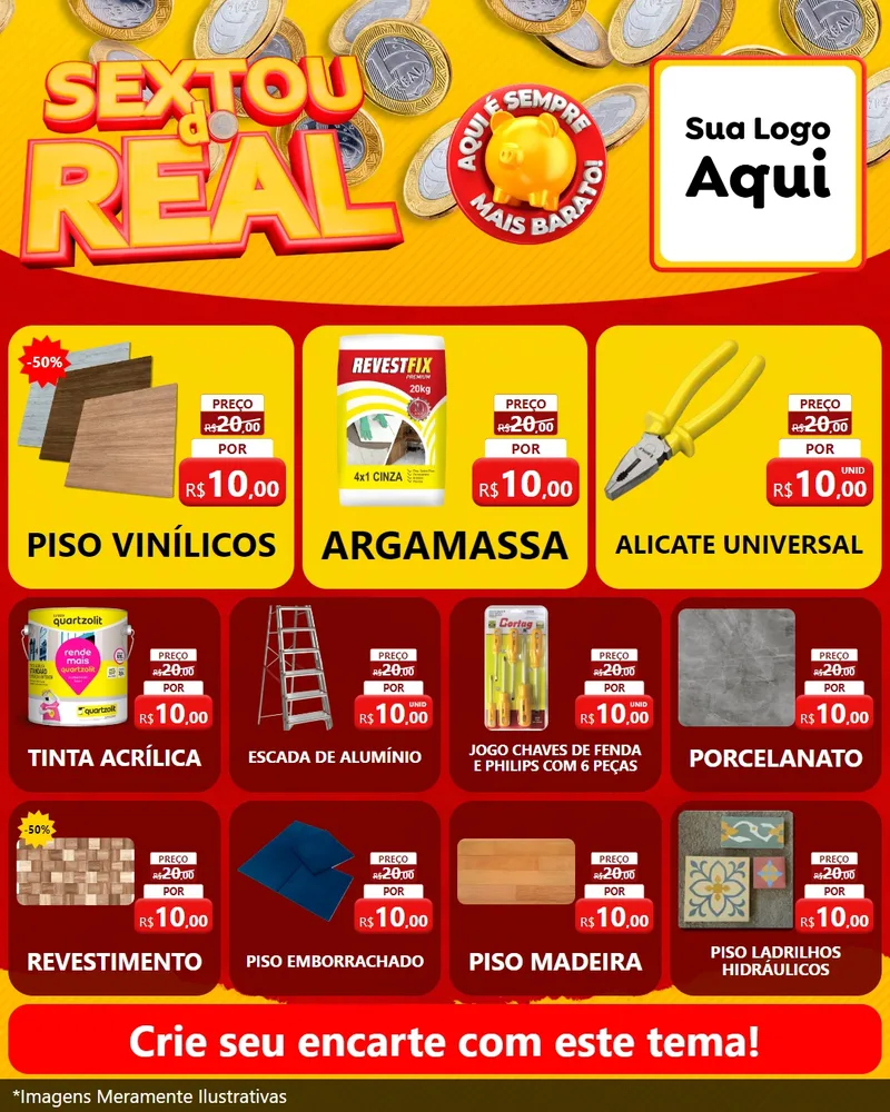 Modelo de Rede Social para Feed Instagram com o tema Sextou do Real para Material para Construção