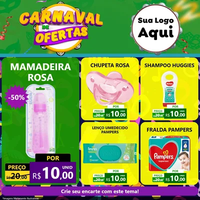 Modelo de Rede Social para Feed Facebook com o tema Carnaval de Ofertas para Bebês