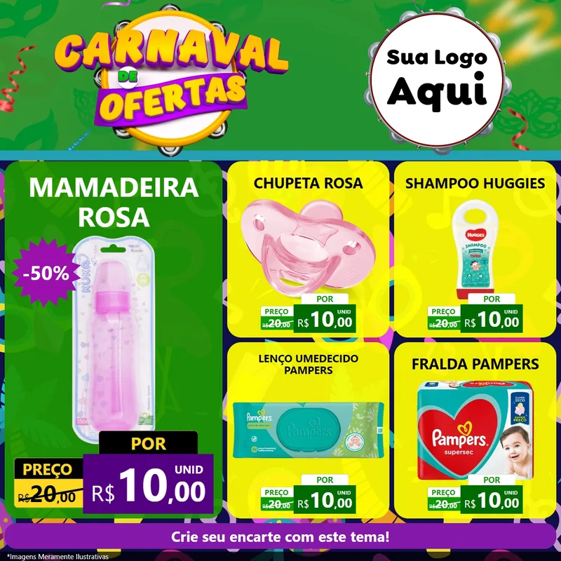 Modelo de Rede Social para Feed Facebook com o tema Carnaval de Ofertas para Bebês