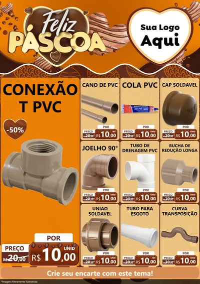 Modelo de Encarte para Encarte A4 Vertical com o tema Feliz Páscoa para Tubos e conexões