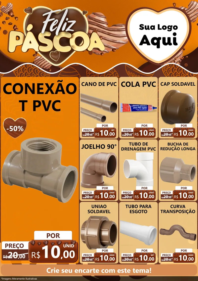 Modelo de Encarte para Encarte A4 Vertical com o tema Feliz Páscoa para Tubos e conexões