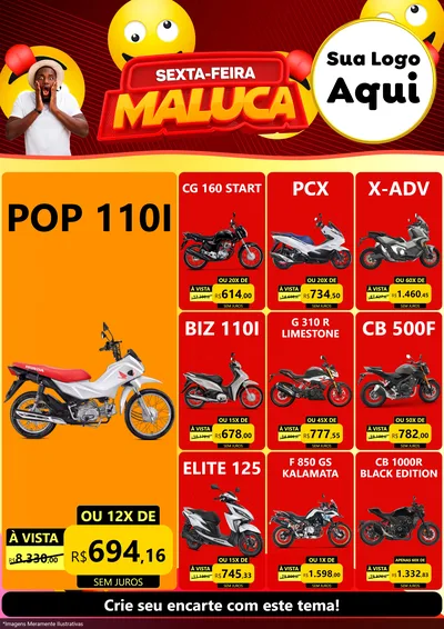 Modelo de Encarte para Encarte A4 Vertical com o tema Sexta-feira Maluca para Concessionaria de Motos