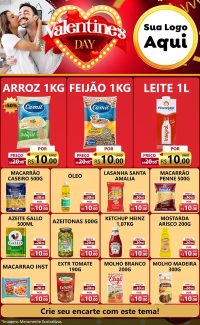 Modelo de Encarte para Encarte Grande com o tema Valentine's Day para Supermercado