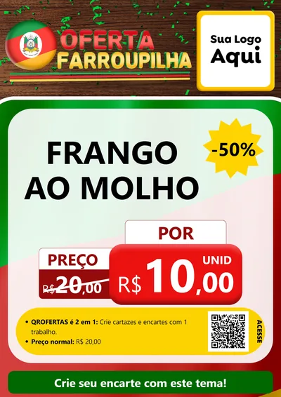 Modelo de Cartaz para Cartaz A4 Vertical com o tema Oferta Farroupilha para Restaurante